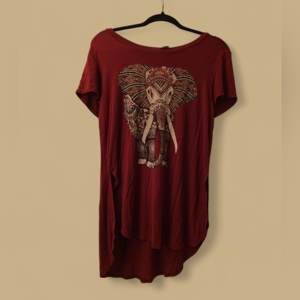Libian, Maroon, Elephant, Graphic Tee, 1X